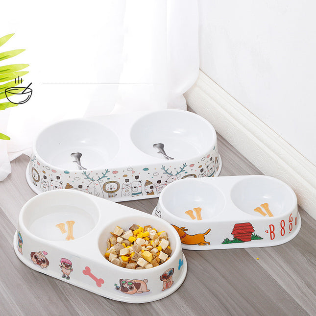 Comedero Plato Doble Plástico Para Mascotas