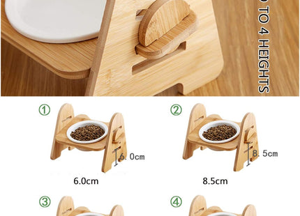 Comedero Simple Cerámica Y Madera Elevado Con Altura Regulable