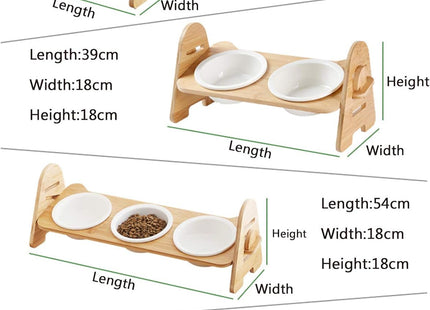 Comedero Simple Cerámica Y Madera Elevado Con Altura Regulable