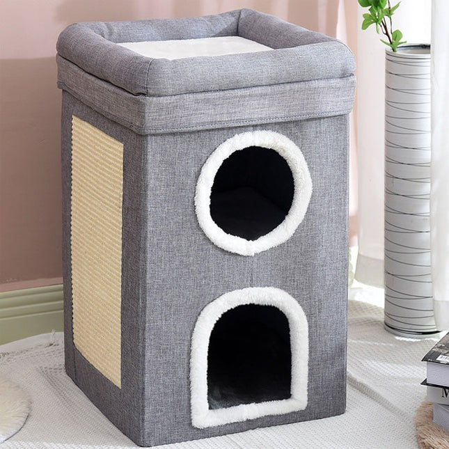Casa Doble Con Rascador Para Gatos