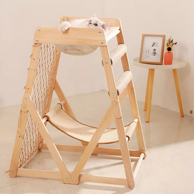 Torre De Madera Con Cama Y Rascador Para Gatos