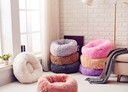 Cama Cucha Puff Redondo De Felpa Mascotas Perro Gato