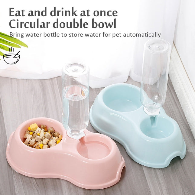 Plato doble con botella para perro o gato