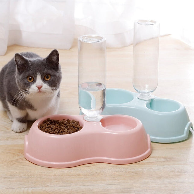 Plato doble con botella para perro o gato