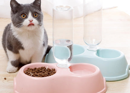Plato doble con botella para perro o gato