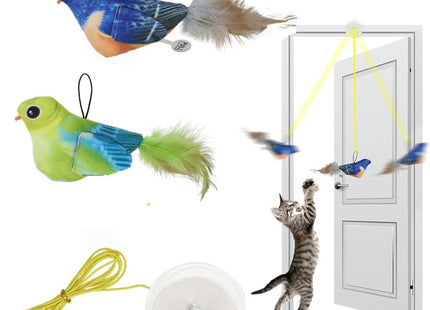 Juguete Interactivo Colgante para Gatos 🐱🐦 | Con Plumas y Movimiento