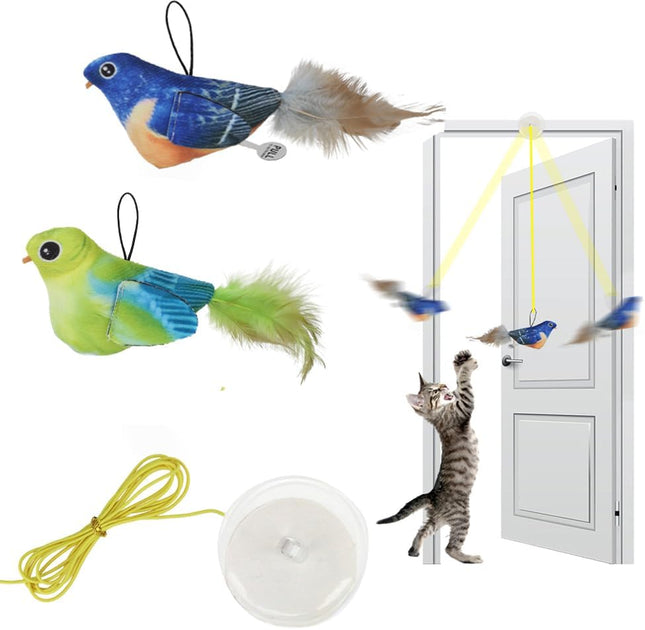 Juguete Interactivo Colgante para Gatos 🐱🐦 | Con Plumas y Movimiento