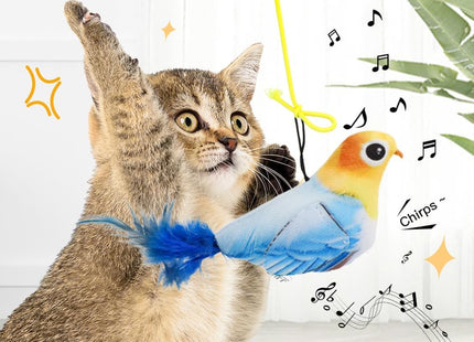 Juguete Interactivo Colgante para Gatos 🐱🐦 | Con Plumas y Movimiento