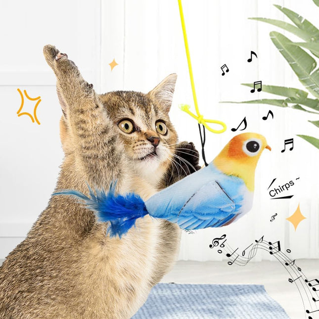 Juguete Interactivo Colgante para Gatos 🐱🐦 | Con Plumas y Movimiento