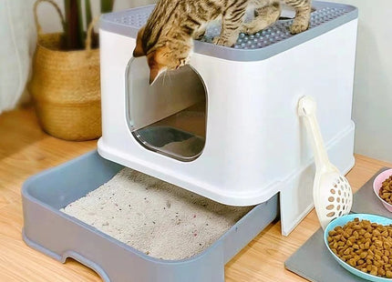 Baño cerrado para gato con bandeja extraíble y pala