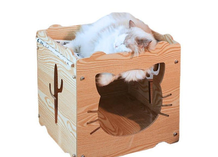 Cama De Madera Con Hamaca Para Gato