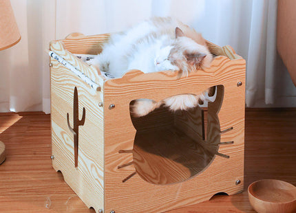 Cama De Madera Con Hamaca Para Gato