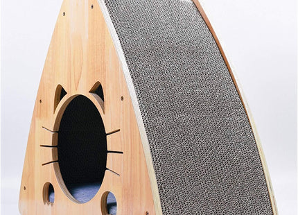 Casa De Madera Triangular Para Gatos Con Rascador