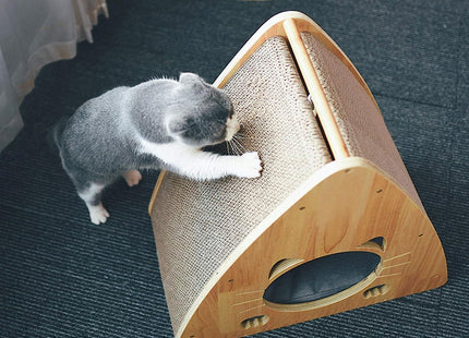 Casa De Madera Triangular Para Gatos Con Rascador