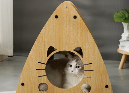 Casa De Madera Triangular Para Gatos Con Rascador