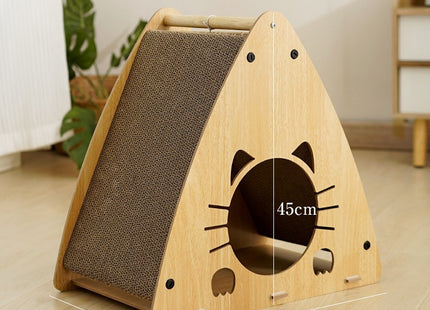 Casa De Madera Triangular Para Gatos Con Rascador