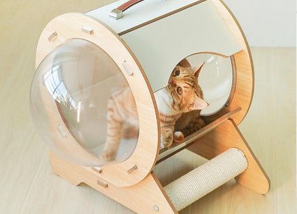 Casa De Madera Con Capsula Para Gatos