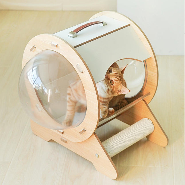 Casa De Madera Con Capsula Para Gatos