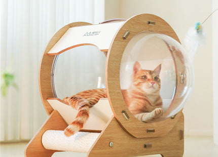 Casa De Madera Con Capsula Para Gatos