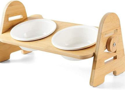 Comedero Doble De Madera Elevado Con Altura Regulable