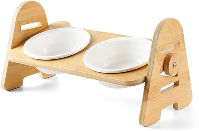 Comedero Doble De Madera Elevado Con Altura Regulable
