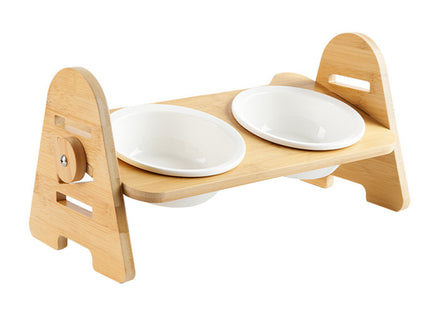 Comedero Doble De Madera Elevado Con Altura Regulable