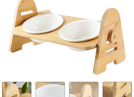 Comedero Doble De Madera Elevado Con Altura Regulable