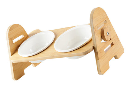 Comedero Doble De Madera Elevado Con Altura Regulable