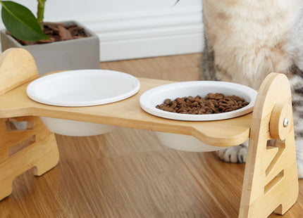 Comedero Doble De Madera Elevado Con Altura Regulable
