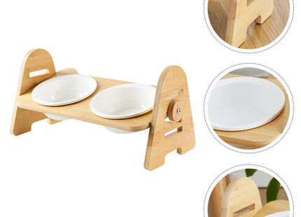 Comedero Doble De Madera Elevado Con Altura Regulable