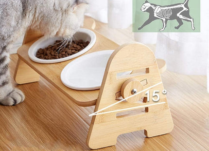 Comedero Doble De Madera Elevado Con Altura Regulable