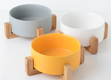 Plato De Cerámica Doble Con Base De Madera 850 ml
