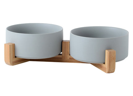 Plato De Cerámica Doble Con Base De Madera 850 ml
