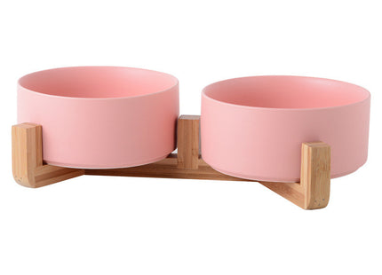 Plato De Cerámica Doble Con Base De Madera 850 ml