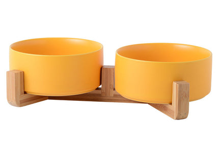 Plato De Cerámica Doble Con Base De Madera 850 ml