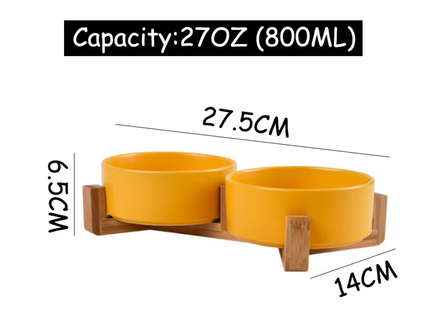 Plato De Cerámica Doble Con Base De Madera 850 ml
