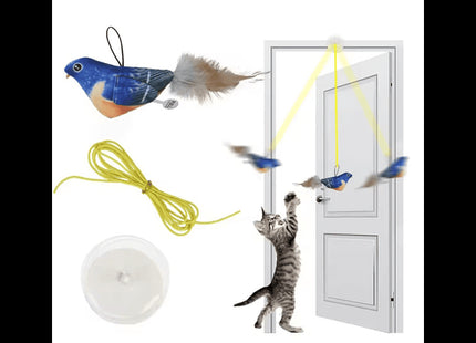 Juguete Interactivo Colgante para Gatos 🐱🐦 | Con Plumas y Movimiento