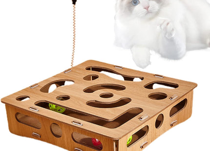 Juguete Interactivo de Madera para Gatos 🐱🧠 | Estimulación Mental y Diversión