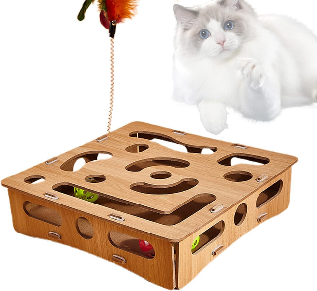 Juguete Interactivo de Madera para Gatos 🐱🧠 | Estimulación Mental y Diversión