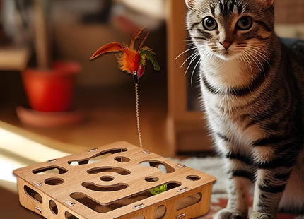 Juguete Interactivo de Madera para Gatos 🐱🧠 | Estimulación Mental y Diversión