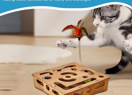 Juguete Interactivo de Madera para Gatos 🐱🧠 | Estimulación Mental y Diversión