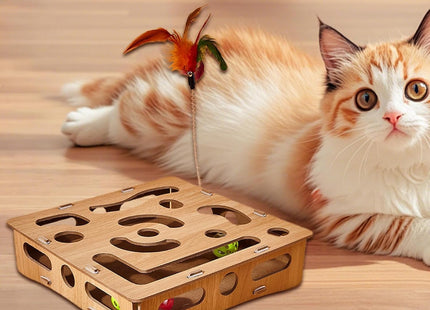 Juguete Interactivo de Madera para Gatos 🐱🧠 | Estimulación Mental y Diversión