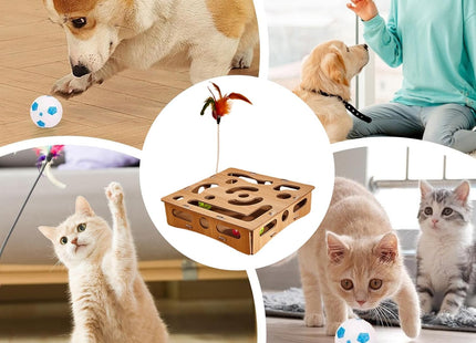 Juguete Interactivo de Madera para Gatos 🐱🧠 | Estimulación Mental y Diversión